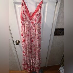 Blue Rain Red and Pink Floral Dress